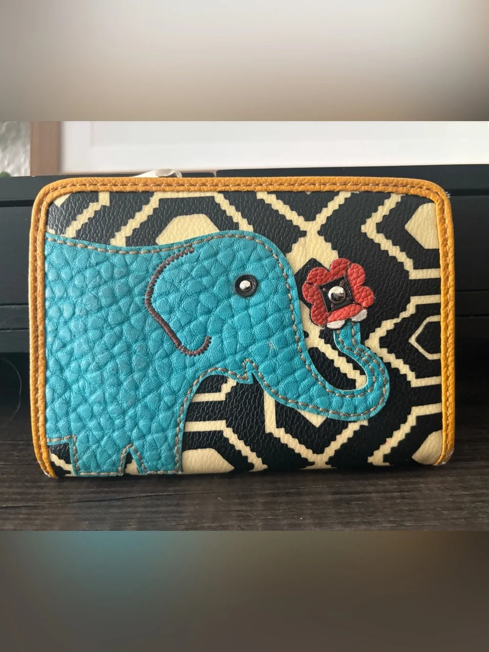 Relic Turquoise Elephant Appliqué L-Zip Wallet
